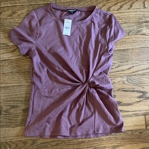 Express Purple Pink Short Sleeve Faux Tie Front T-Shirt